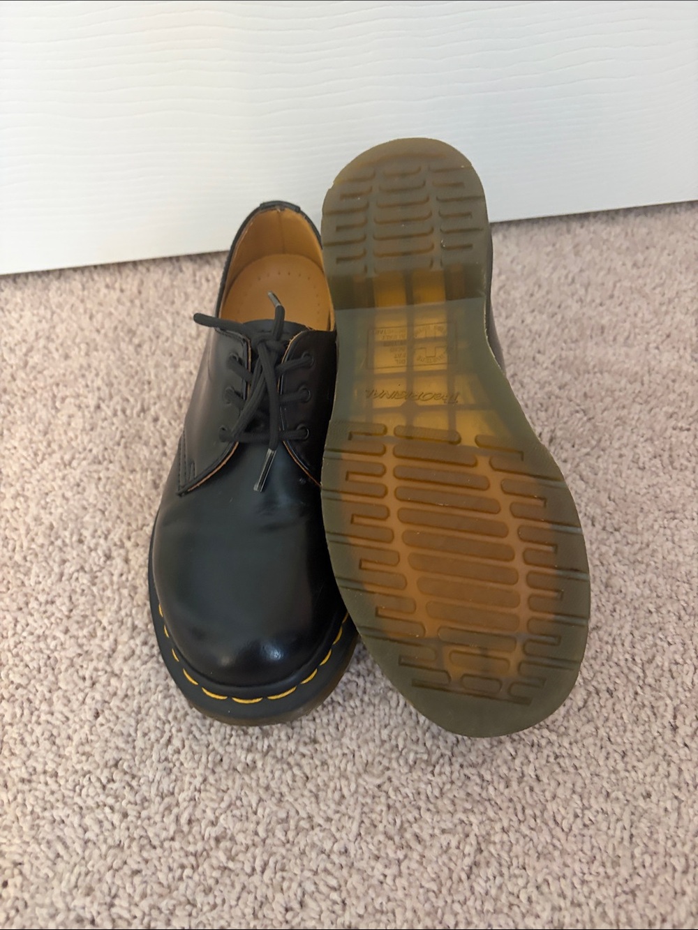Dr. Martens Black Leather Lace-Up Shoes with Yellow Stitching - Picture 6 of 7